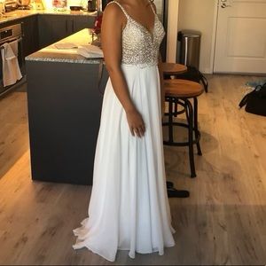 Lulus True Love White Beaded Rhinestone Maxi dress